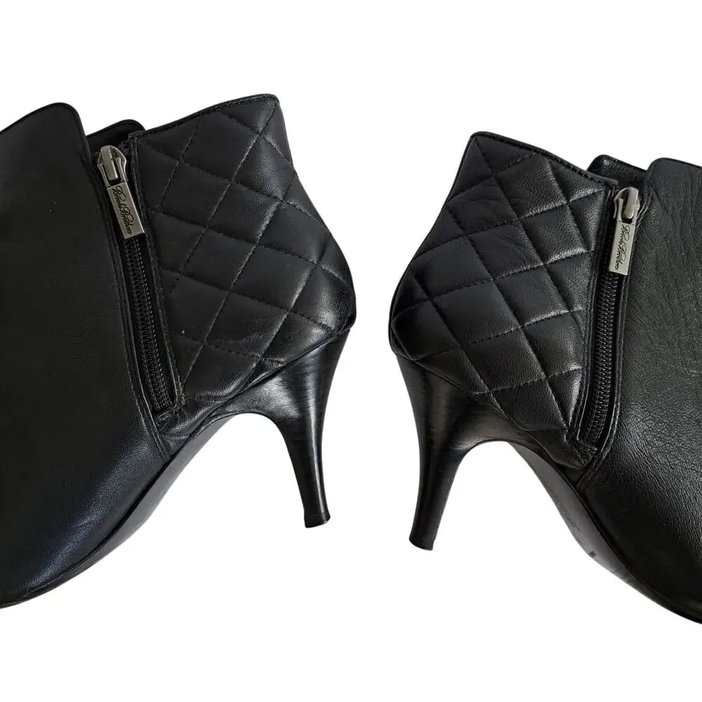 Brooks Brothers Black Leather Quilted Heels Ankle Boot 7.5 Bootie
